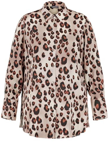 Samoon Damen Bluse mit Leo-Print Langarm, Manschetten Animal-Print Pearl Gemustert 44 im Sale